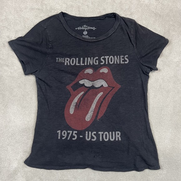 The Rolling Stones T-Shirt Womens Large Black 1975 US Tour Graphic Distressed — photo 2